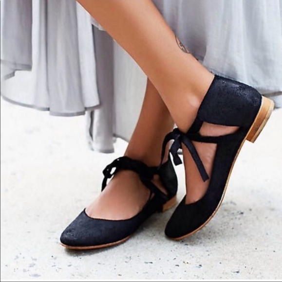 Free People Shoes - Free People Black Suede Lace up Atlas Ballet Flats